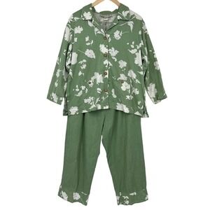 Vintage 90’s Orvis‎ Capri Pants/Shirt Set Green Floral 16